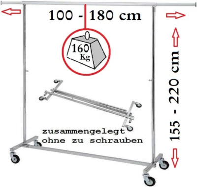 KLEIDERSTÄNDER COMPANY XL JUMBO Metallklappständer Kleiderständer Rollgardeobe Reiserollständer 54.1.8.
