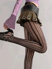 Womens Patterned Tights Pantyhose Vintage Retro Romantic Striped Twist Design