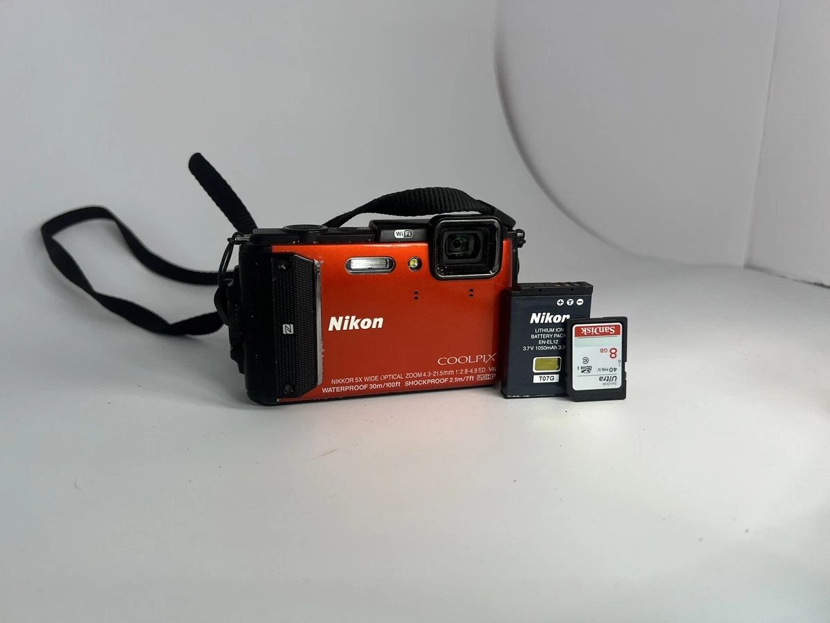 Nikon COOLPIX AW130 Digital Camera W. 5x Zoom Lens Orange + 8gb SD