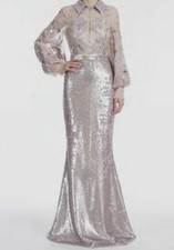 5390 Badgley Mischka Women's Purple Long Sleeve Sequin Gown Dress Size 16