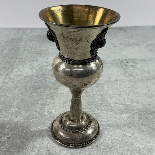 Antique 925 Sterling Silver & Turquoise Kiddush Chalice / Goblet