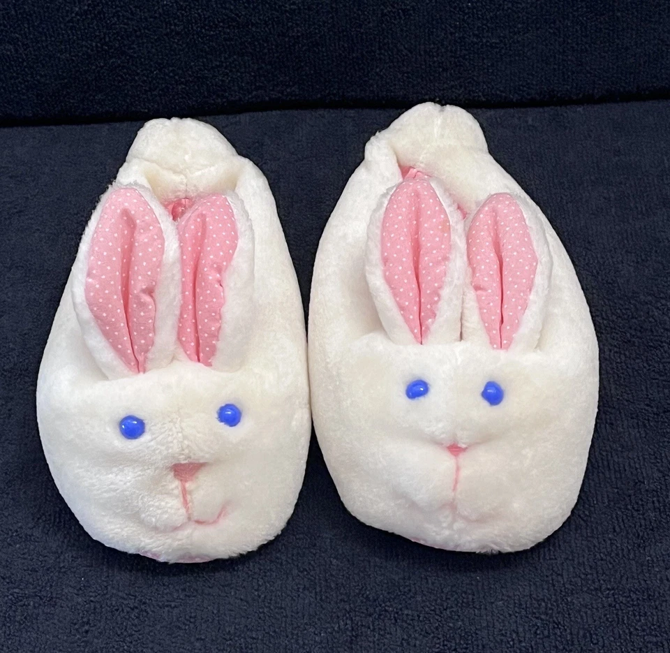 Avon Kids Furry Plush White Bunny Rabbit House Slippers Unisex Easter 1990 - Image 2 of 4