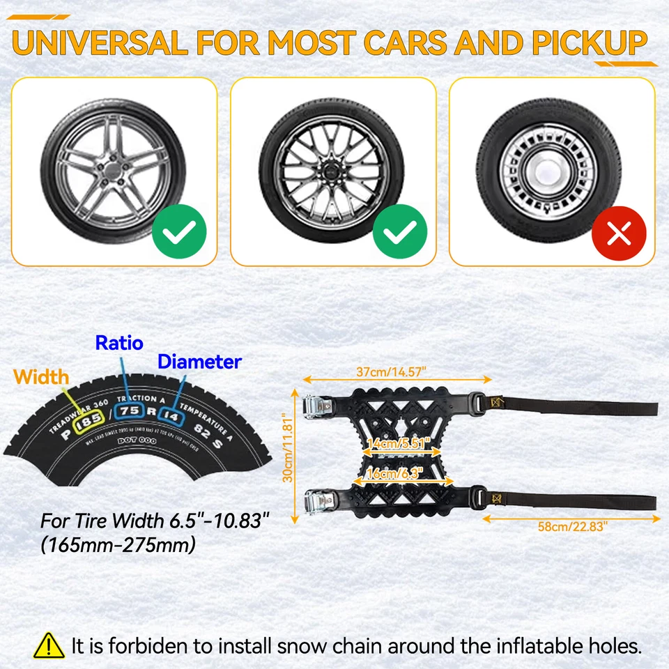 Cadenas antideslizantes de nieve para neumáticos de rueda para coche camión SUV emergencia invierno universal Foto 4 de 4