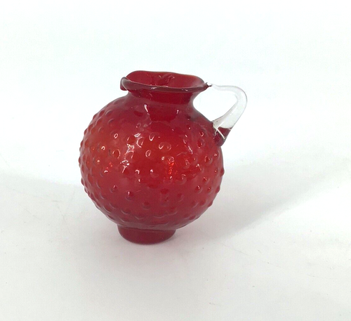 Vintage Ruby red Glass Hand Blown Hobnail Miniature Pitcher 1.5” - Picture 2 of 7