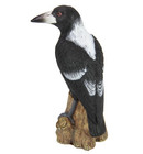 17cm Realistic Magpie on Log - Australian Native Black Bird Garden Ornament