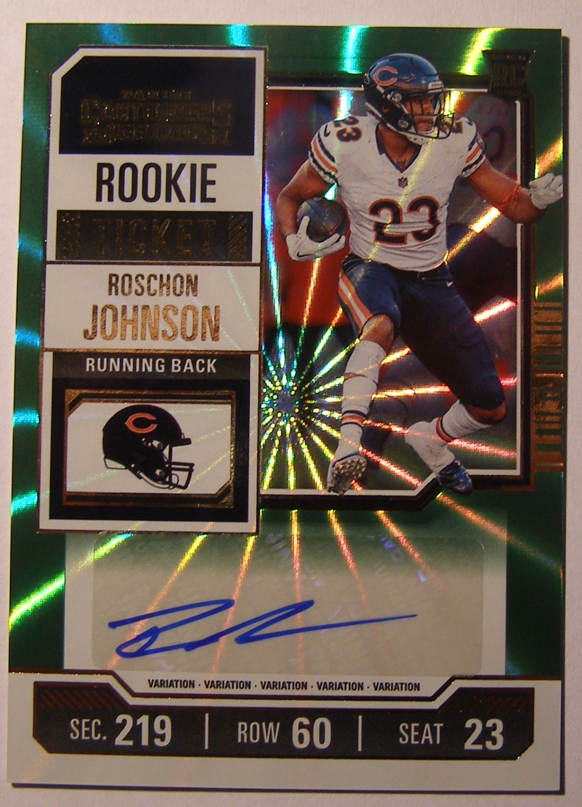 2023 Panini Contenders Rookie Ticket Roschon Johnson-Auto- Green Laser