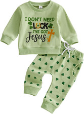 Toddler Baby Boys St Patricks Day Outfit Long Sleeve Letter Shamrock Print Shirt
