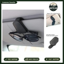 4 Pack Magnetic Leather Sunglasses Holders for Car Visor - Elegant Black Design