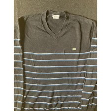 Lacoste Mens Black Striped V-Neck Cotton Knit Sweater Size 6 XL F5178