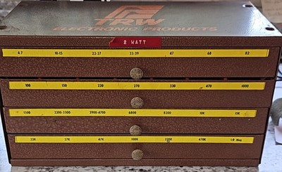 Vintage TRW Electronic Products, Metal Cabinet Storage Box, Loaded W/ Resistors