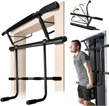 Folding Door Pullup Bar and Dip Bar Station - NO WOBBLE, Home Gym, Easy Storage,