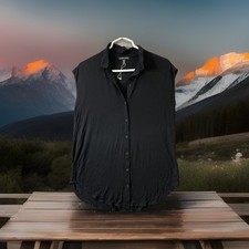 🔥 EILEEN FISHER • Black Dress Shirt Button Front Sleeveless • Women’s Sz M