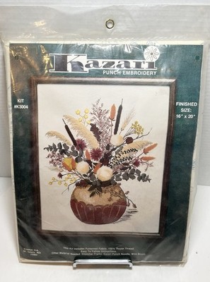 Vintage 1980 Kazari Punch Embroidery Kit Fall Floral #K3004 16 x20  New & Sealed