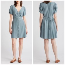 Madewell V-Neck Button Front Mini Dress Womens Plus 18W In Faded River Blue