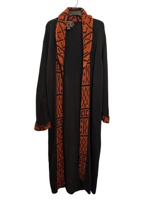 Vintage N8tive Nits Long Cardigan Women 1X Black & Orange Knit Open Front