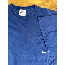 Vintage Nike Swoosh Embroidered Made in USA Medium Blue Pocket Tee Shirt