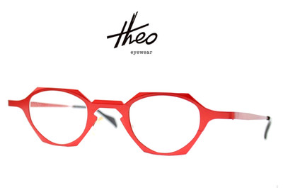 Theo Brille Amstel 36 Elegant Eckig Panto Oval Hybrid Optik Rot Metall Designer
