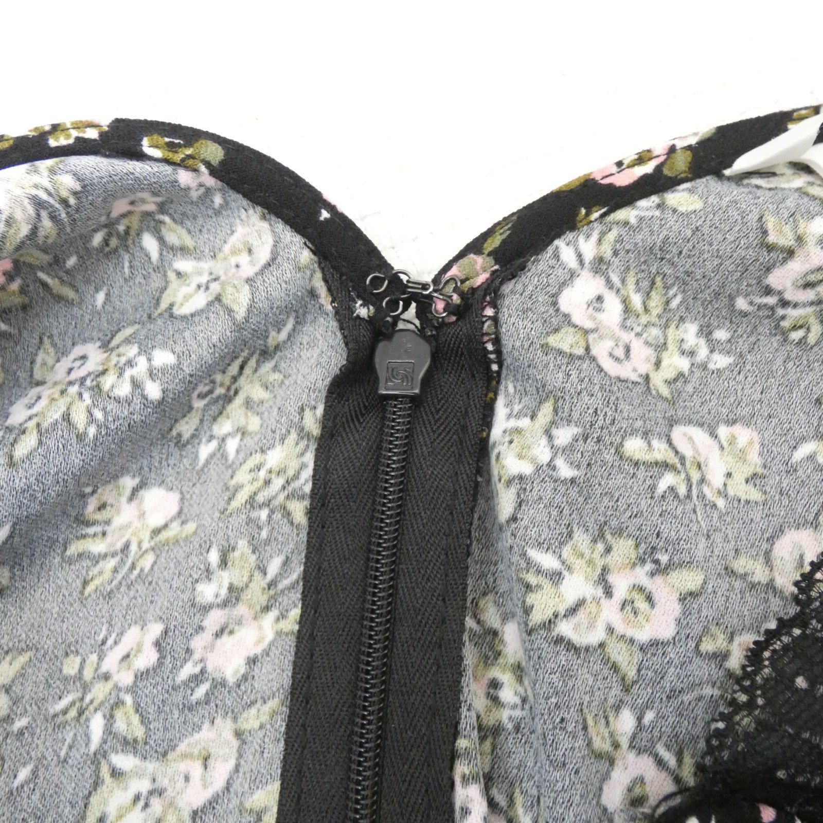 H&M Black Floral Midi Dress UK 10 90s Slip Style Lace V Neck Minimal thumbnail 12