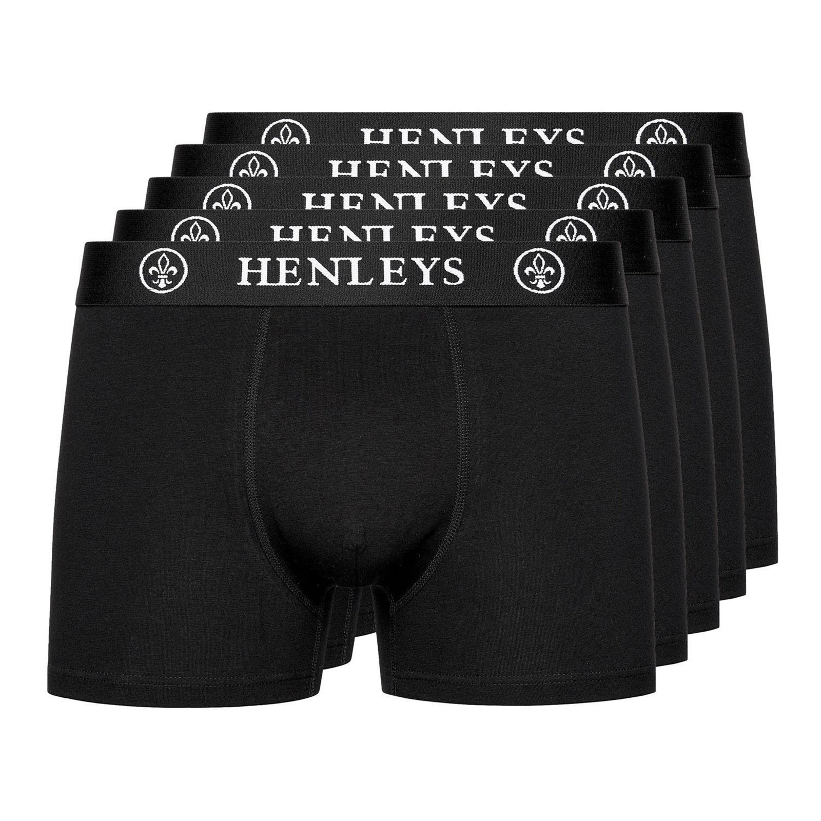 Henleys McBlacken Mens 5pk Boxer Shorts Elasticated Comfort Underwear Black