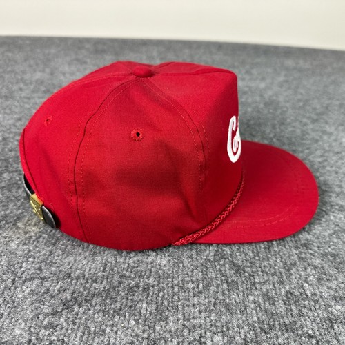 Vintage Contadina Hat Red Script Spellout Leather Adjustable K-Products Rope Cap - Picture 2 of 9