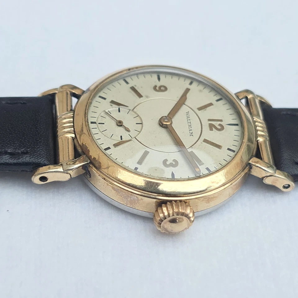 Rare 1935 Waltham Pioneer Fancy Case Flexible Lugs Men's 29.5mm GF Watch Working - Image 3 of 4