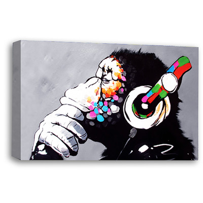 Großes Banksy Wandbild DJ Affe Druck Graffiti Liebe Bild fertig zum Aufhängen