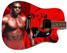 WWE Booker T Signed 1/1 Custom Graphics Photo WWF Guitar PSA