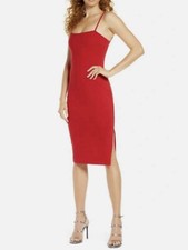 NWT Lulus Paulina Square Neck Red Bodycon Midi Cocktail Sheath Dress XS Party