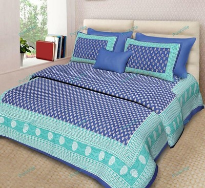 Indian Handmade Floral Art Blue Bedding Set Bed Cover Bohemian Queen Size