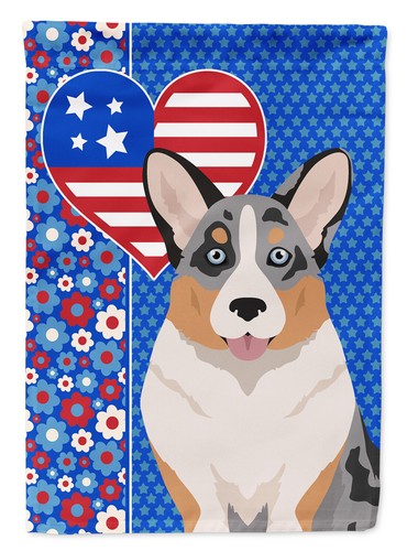 Blue Merle Cardigan Corgi USA American Flag Garden Size WDK5299GF - Imagen 1 de 3