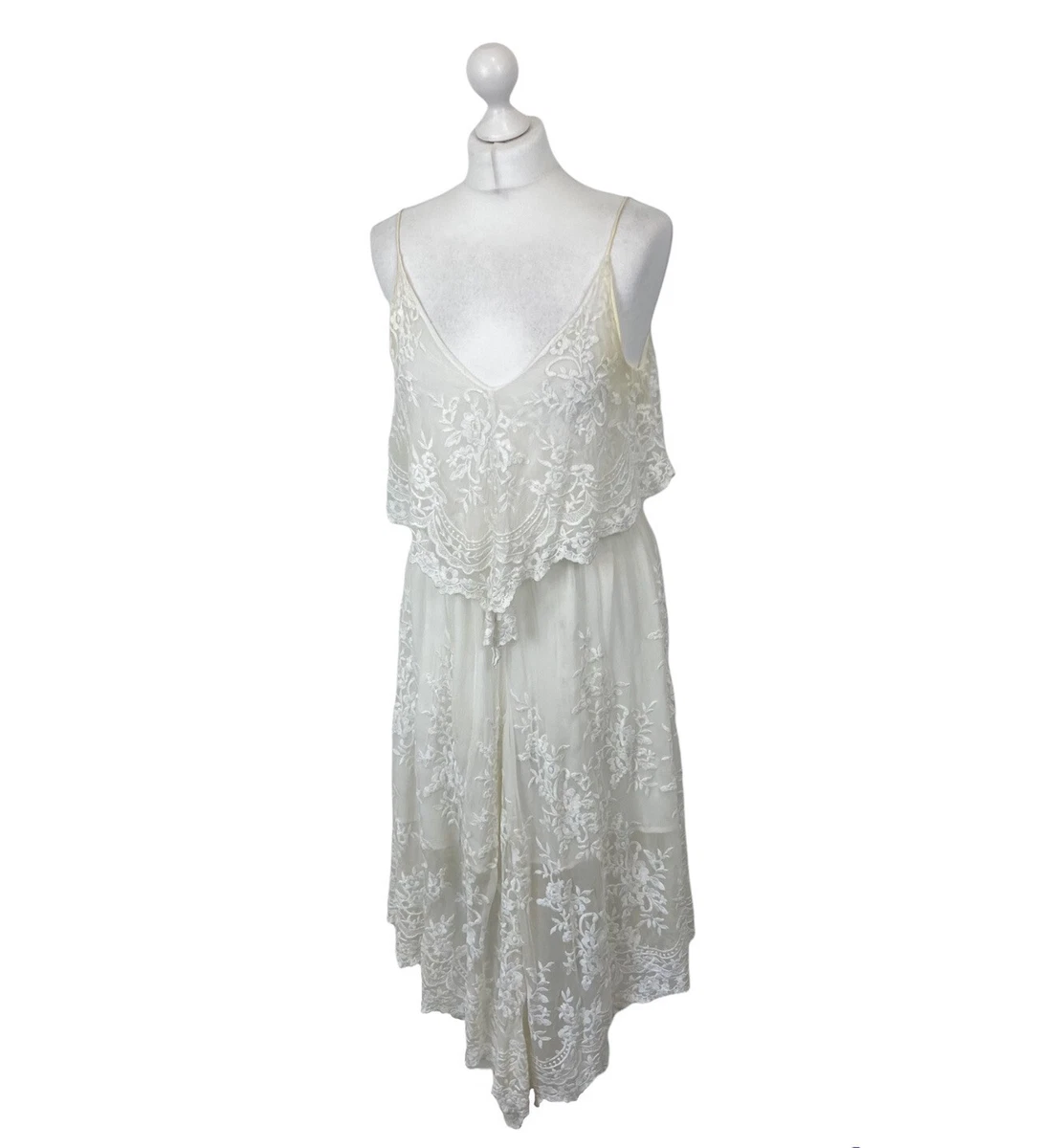 Zimmermann White Silk Dress Floral Embroidery Layered Sz 2 Ladies