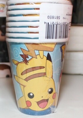 8 9 oz POKEMON PIKACHU DESIGNWARE PAPER DRINK CUPS PARY SUPPLIES BIRTHDAY NEW 