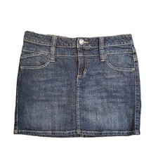 Route 66 Denim Womens Mini Jean Skirt Size 5/6 Dark Blue Embroidered Pockets