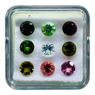 9 Pcs Natural Tourmaline 5mm Round Cut Multi Color Loose Gemstones Lot 5.00 Cts