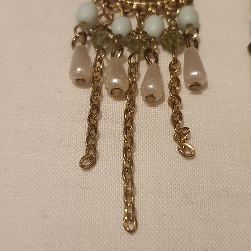 Retro Gold Drop Dangle Earrings Crystal Pearl Beaded Tassel Fringe Womens Ladies - Picture 16 of 21