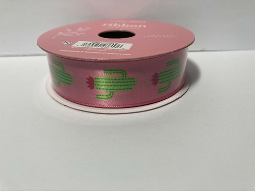 Pink Green Cactus Ribbon 7/8" 9 Feet Polyester Simply Spring by Nicole 2 Rolls - Picture 3 of 6