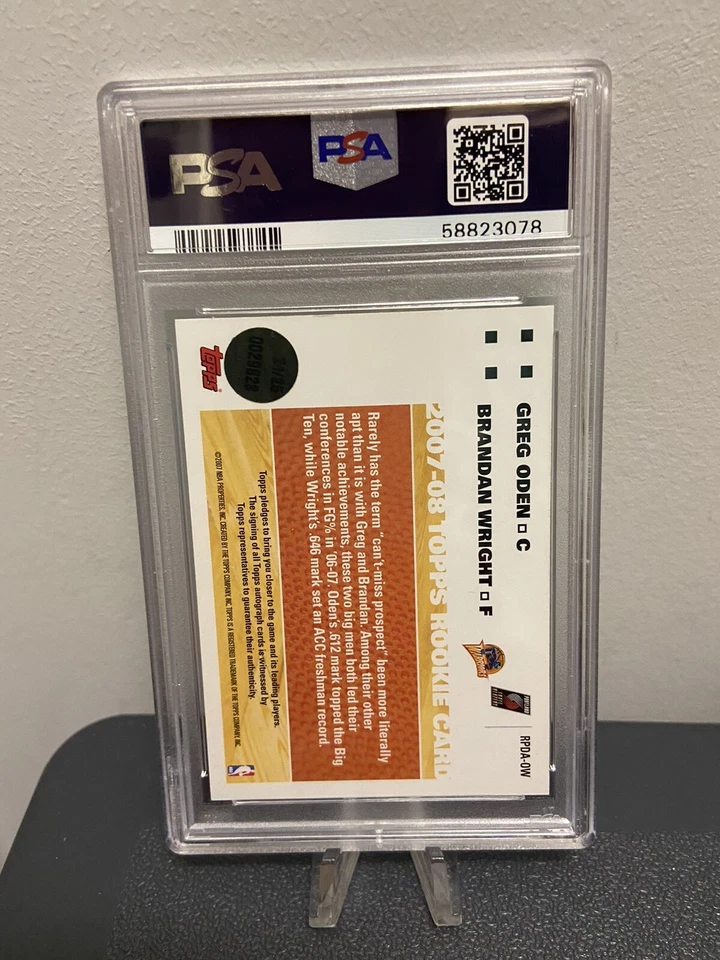 2007-08 Topps Greg Oden Brandan Wright ROOKIE SESIÓN DE FOTOS doble automático PSA 9 Pop 1 Foto 3 de 3