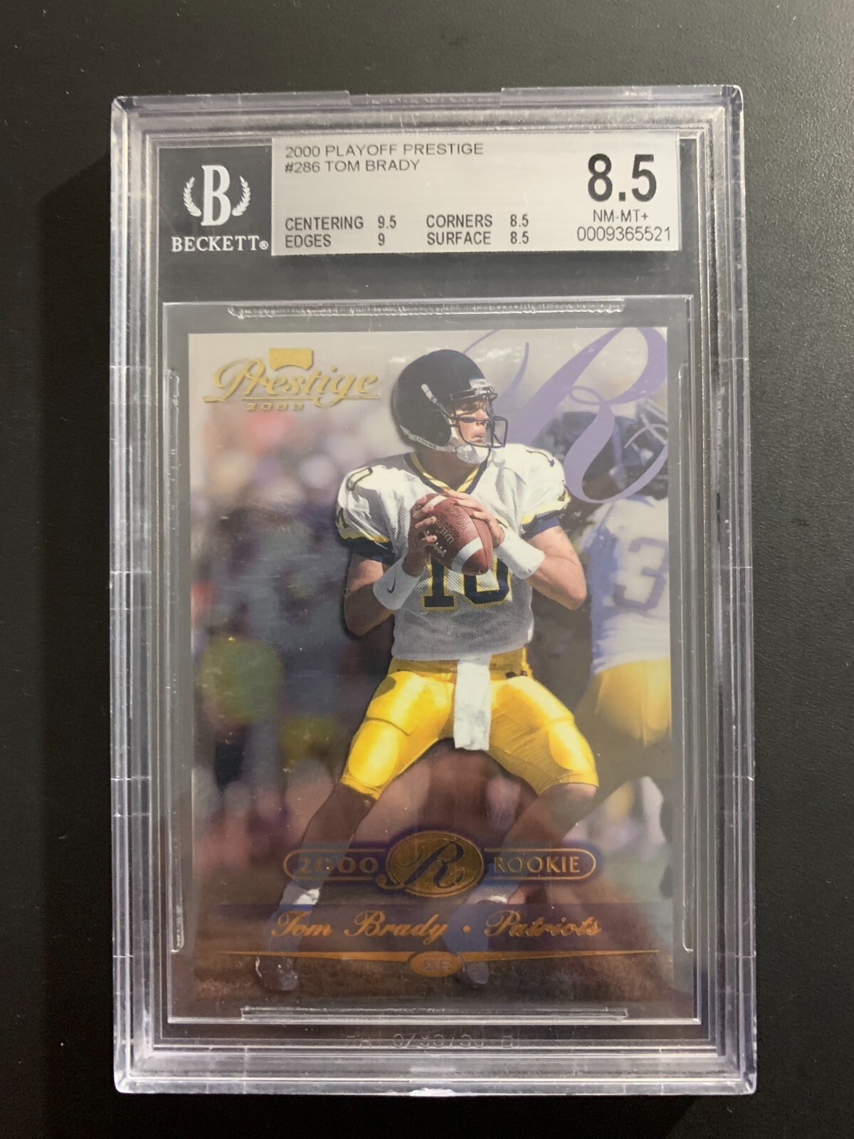TOM BRADY 2000 PLAYOFF PRESTIGE #286 ROOKIE RC 38/2500 BGS 8.5 NM+