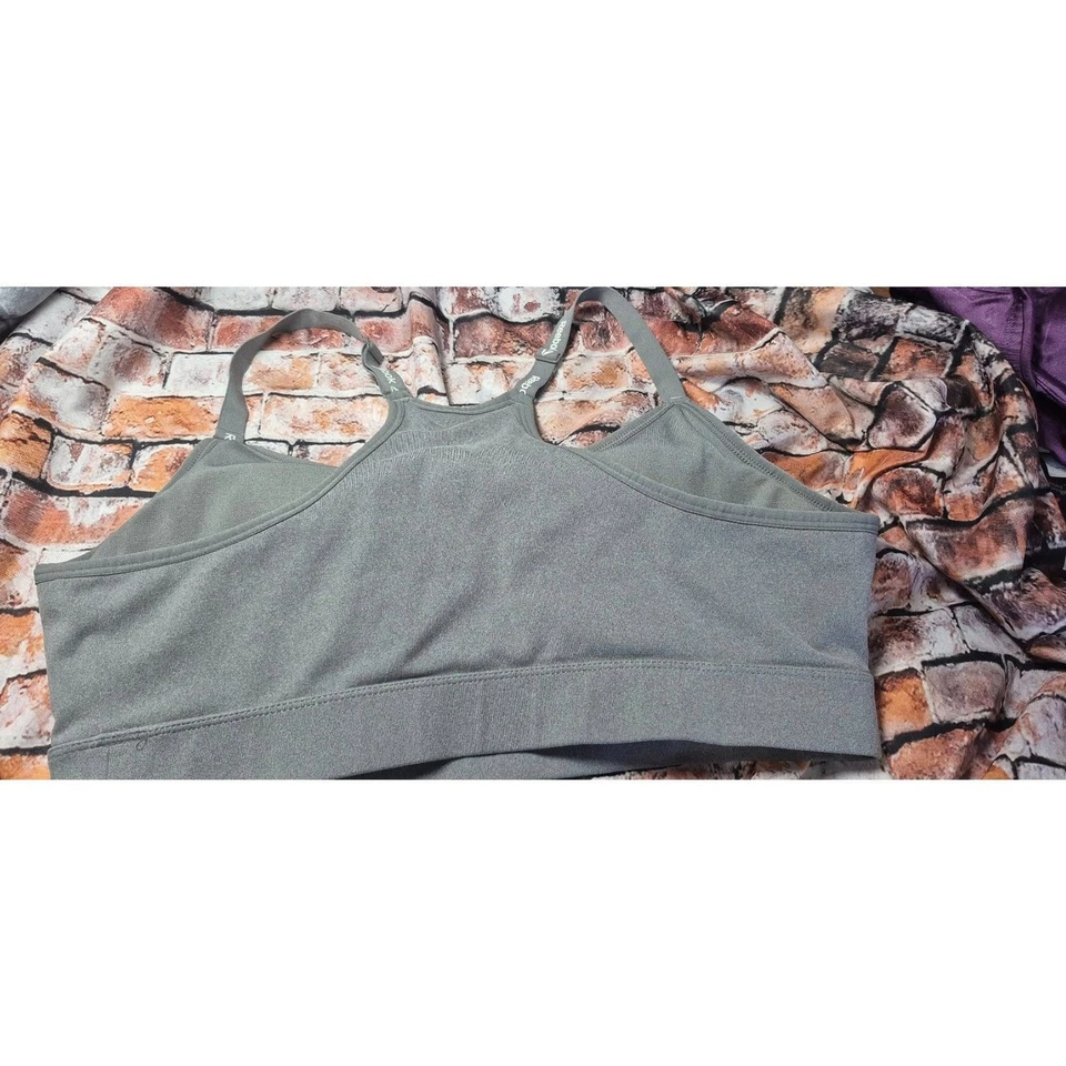 锐步 XL 灰色运动文胸 Althleisure Wear Racer 背面可调节标志皮带 二手状况完好 — 第 3/3 张图片