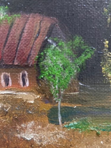 Original Hand Paint Oil Painting on Canvas "Forest House" 5x7" - Picture 2 of 2