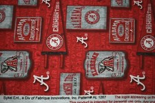 UNIVERSITY OF ALABAMA PENNANT DESIGN 100 COTTON FABRIC FAT QTR 18X21 INCHES