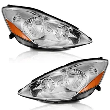 Pair Headlights Assembly For 2006-2010 Toyota Sienna Chrome Headlamps w/o Bulbs