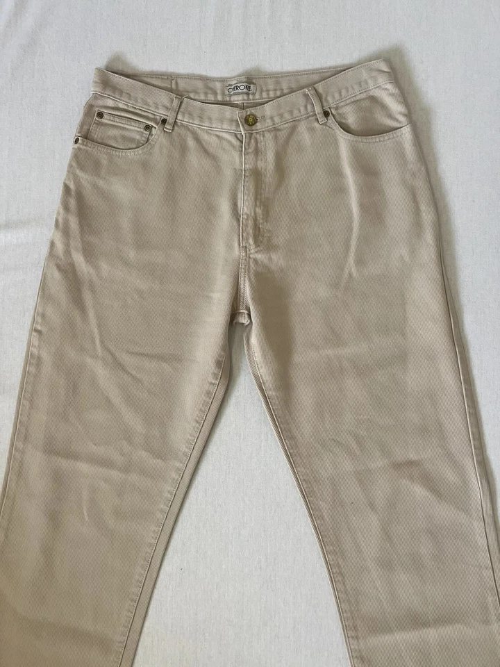 CHEROKEE Y2K VTG 90S 00S TROUSERS CHINOS BEIGE SAND RIBBED UK 14 - Image 2 of 4