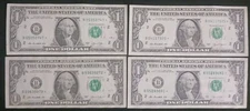 2013 $1 Dollar Star Note B New York Duplicate Serial Number Error Lot Of 4 Notes