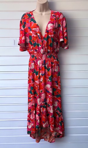 Abel the Label Anthropologie Kleid Hi-Low Blumen Flatterärmel Misses Gr. Large