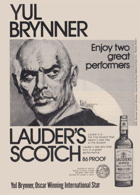 1976 Lauders Scotch: Yul Brynner, Two Great Performers Vintage Print Ad