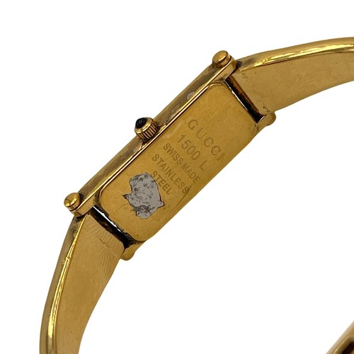 Gucci Watch Gold Black Wristwatch Bracelet 1500L Rectangle Vintage - Picture 4 of 7