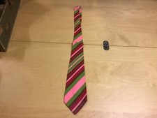 Original FUNKY 1960's or 70's Vintage TIE -- pink green red brown STRIPES