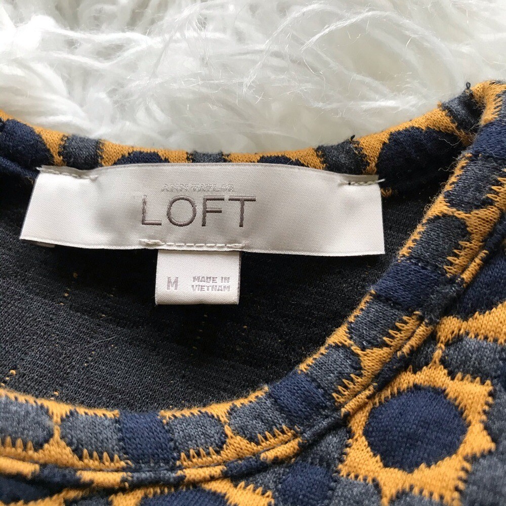 Loft Geometric Pattern Gold-Navy Shift Dress - image 4