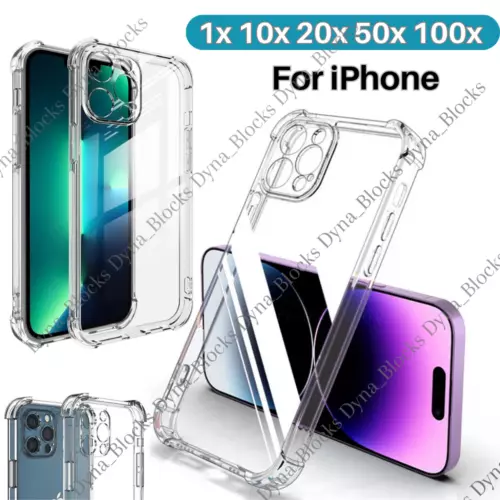 For iPhone 16 15 14 13 12 11 Pro Mini X Xs XR 7 8 6 SE Shockproof Clear Case Lot - Picture 1 of 12